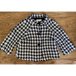 Michael Kors Womens Black White Houndstooth Cropped Jacket Size Small